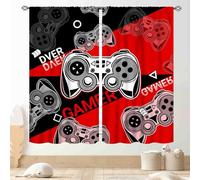 Gamer Curtains for Boys Room, Red Black Gamepad Modern Abstract Vedeo Game Gaming Blackout Window Drapery Treatments for Kids Boys Girls Teens Bedroom Living Room Playroom Nursery, 42"x45" Inch