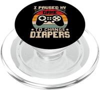 Gamer Dad Changing Diapers Retro I PAUSED MY GAME TO CHANGE PopSockets PopGrip for MagSafe