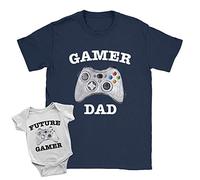 Gamer Dad + Future Gamer Duo Babygrow and T-Shirt 18-24m Babygrow | 2XL T-Shirt White + Navy New Baby Arrival Father Gift