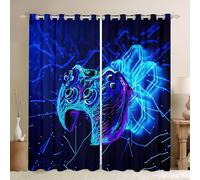 Gamer Gaming Curtain for Boy Bedroom Video Game Curtains for Kids Girl Teens Room Decor Blue Game Controller Gamepad Window Drapes Modern Geometry Honeycomb Window Treatments (2 Panels, 38 x 54 Inch)