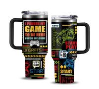 Gamer Gifts for Men Boys Tumbler with Handle and Straws 40oz Stainless Steel Gamer Insulated Travel Cups - Birthday Present for Game Lover, Men, Dad, Son, Husband - Gaming Gifts for Him Coffee Mugs