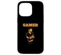 Gamer Guy Holding a Gold Video Game Controller Mens Gaming Case for iPhone 14 Pro Max