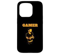 Gamer Guy Holding a Gold Video Game Controller Mens Gaming Case for iPhone 15 Pro