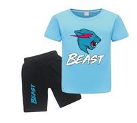 Gamer Lighting Cat YouTube Gamer Logo Merch T-Shirts and Shorts 2 Piece Sets Youtuber Round Neck Short Sleeve Tee Top and Shorts (Sky Blue,7-8Years