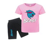 Gamer Lighting Cat YouTube Gamer Logo Merch T-Shirts and Shorts 2 Piece Sets Youtuber Round Neck Short Sleeve Tee Top and Shorts (Pink,11-12Years