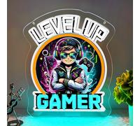 Gamer Neon Light Sign Level Up LED Sign for Wall Neon Light Lamp USB Power, Dimmable for Anime, Bedroom, Game Zone, Man Cave, Game Room, Gifts for Teenagers