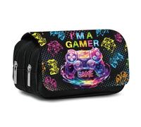 Gamer Pencil Case for Boys & Girls - Video Game Themed Pouch with Gamepad Design, Large Capacity Zippered Pen Bag, Flip Top Gaming Stationery Holder for School, Office, Back to School Supplies