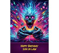 Gamer Skull Colourful Art Birthday Card for Son in Law - For Him Age Male Boy Man Design 2