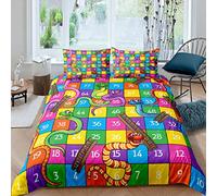 Games Comforter Cover Set Geometric Bedding Set for Kids Boys Girls Cartoon Snakes and Ladders Board Game Duvet Cover Colorful Modern Gamer Bedspread Cover With 2 Pillowcases 3Pcs Bedding Double