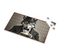 Games For Kids 8-12 A Dapper Wolf In Top Hat Enjoying A Steaming Cup Of Tea Picture Puzzle 300 Piece Puzzle 500 Piece Puzzles(300PCS)