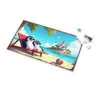 Games For Kids 8-12 Penguins Relaxing On A Tropical Beach With Castle In Background Picture Puzzle 500 Piece Puzzles Spot It Game For Kids(300PCS)