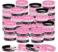 Gameza Breast Cancer Awareness Silicone Bracelets, 120PCS Pink Ribbons Breast Cancer Awareness Motivational Wristband, Hope Faith Strength Courage Bracelets for Women Favors