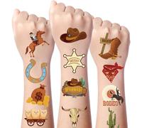 Gameza Cowboy Temporary Tattoo 216+ Rodeo Western Party Stickers | Rodeo Western Fake Tattoos, My First Rodeo Birthday Supplies, Horse Sticker Party Favors
