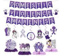 Gameza Domestic Violence Awareness Decorations, 14PCS Purple Ribbons for Awareness Banners with Hanging Swirls Party Decoration Domestic Violence Awareness Honeycomb Centerpieces Decor Supplies