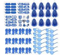 Gameza Team Spirit Accessories, 60PCS Blue Cheerleading Pom Poms Heart Glasses Eye Black Sticker and Bow Hair Ties Bulk, Blue Party Accessories Favors Sporting Events Cheering Essentials