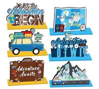 Gameza Wooden Bon Voyage Party Decorations, Travel Themed Adventure Awaits Party Decor, Let the Adventure Begin Centerpieces Table Toppers Party Supplies