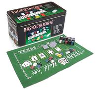 Gamie Texas Holdem Poker Game Set - Includes Hold’em Mat, 2 Card Decks, Chips, Chip Holder and Tin Storage Box - Fun Game Night Supplies - Cool Casino Gift for Kids & Adults