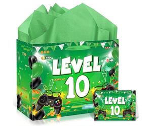 Gaming 10th Birthday Gift Bag, Includes Wrapping Paper and Greeting Card, Ideal for 10 Year Old Boys' Game Birthday Decorations, Boys 10 Years Old Party Supplies