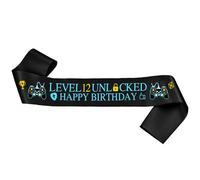 Gaming 12th Birthday Decorations Sash - Boys Level 12 Unlocked Banners Black, Happy Birthday Sash for Official Pre-Teen 12 Years Old Birthday Party Supplies