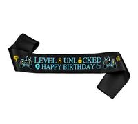 Gaming 8th Birthday Decorations Sash - Boys Level 8 Unlocked Banners, Black Happy Birthday Sash for 8 Years Old Birthday Party Supplies