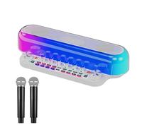Gaming Audio Mixer for PC with Speaker, Audio Interface Sound Board w/RGB Effect, Voice Changer, Bluetooth Karaoke Machine with 2 Wireless Microphones for Adults & Kids Party