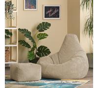 Gaming Bean Bag Recliner & Footstool, Corduroy ICON Beige One Size