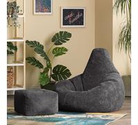 Gaming Bean Bag Recliner & Footstool, Corduroy ICON Charcoal One Size
