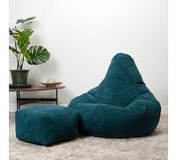 Gaming Bean Bag Recliner & Footstool, Corduroy ICON Teal One Size