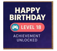 Gaming Birthday Card - Level 18 Achievement Unlocked - Fun Video Game Theme for 18th Birthday