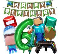 Gaming Birthday Decorations, Happy Birthday Banner, 10 PCS 6th Gaming Birthday Decoration Set Includes 1 Banner + 9 Aluminum Balloons, Gaming Theme Party Supplies Decoration for Kids Boys Girls