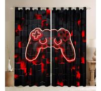 Gaming Blackout Curtains for Boys Kids Gamer Curtains, Boys Gaming Themed Bedroom Curtains Geometry Honeycomb Print Window Curtains, Modern Abstract Plaid Curtains Red,2 Panels 66x72