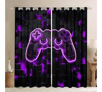 Gaming Blackout Curtains for Boys Kids Gamer Room Decor Curtains, Modern Abstract Plaid Bedroom Curtains Purple Geometry Honeycomb Print Window Curtains Gamepad Controller Curtains,2 Panels 66x72