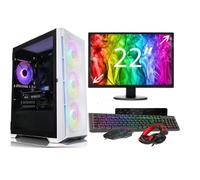Gaming Bundle: Ryzen 5 5600G with Radeon Graphics / 16GB RAM / 256GB SSD+1TB HDD / 22" Monitor / 500W 80+ PSU/WiFi/Windows 11 / White RGB Case