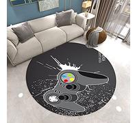 Gaming Carpet Living Room Modern Gamer Round Rug Gamepad Game Console Chair Mats for Bedroom Child Teenager Boys Room Kids Play Floor Carpets Non-slip Door Mat Washable (Grey,Diameter 100cm)