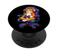 Gaming Cat Vintage Video Games Kitten Lover PopSockets Adhesive PopGrip