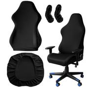 Gaming Chair Cover, Office Chair Cover Set of 4 Pieces, Black Chair Covers for Desk Chairs, Protects from Wear and Tear, Stretchable Fabric for Comfort and Durability