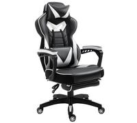 Gaming Chair Ergonomic Reclining w/ Manual Footrest Wheels Stylish Office White