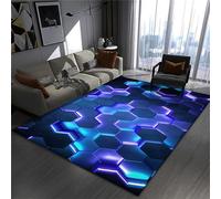 Gaming Chair Mat Rug - Gamer Teen Bedroom - Non-slip Easy To Clean Carpet - Desk Floor Protector Mat - 3D Illusion Neon Lines Print - Suitable for Boys Girls Kids E-sports Room (Blue,80x120cm)