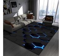 Gaming Chair Mat Rug - Gamer Teen Bedroom - Non-slip Easy To Clean Carpet - Desk Floor Protector Mat - 3D Illusion Neon Lines Print - Suitable for Boys Girls Kids E-sports Room (Black,100x200cm)
