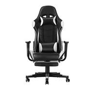 Gaming Chair, Racing Style Office High Back Ergonomic Conference Work Chair Reclining Computer PC Swivel Desk Chair 170 Degree Reclining Angle with Headrest, Lumbar Cushion & Footrest (White)