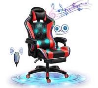 Gaming Chair with Bluetooth Speakers and RGB LED Lights, PU Leather High Back Computer Chair, Adjustable Reclining Racing Office Swivel Chair for Adult Teens,Red