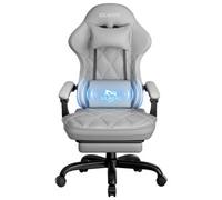 Gaming Chair With Footrest, Ergonomic Computer Chairs With Massage Lumbar Support And Headrest, Height Adjustable, Grey