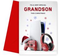 Gaming Christmas Card for Grandson - Games Console Controller Headphones - Gamer Grandson Xmas Card for Merry Christmas - 7x5" - Blank Inside