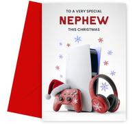 Gaming Christmas Card for Nephew - Games Console Controller Headphones - Gamer Nephew Xmas Card for Merry Christmas - 7x5" - Blank Inside
