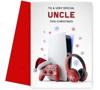 Gaming Christmas Card for Uncle - Games Console Controller Headphones - Gamer Uncle Xmas Card for Merry Christmas - 7x5" - Blank Inside