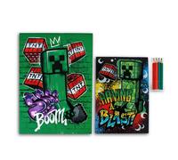Minecraft Kids Creeper Colouring Set, Including: Notebook, Colouring Sheets & Coloured Pencils