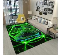 Gaming Console Controller Area Rug White Graffiti Console Rug Lightning Kids Boys Girls Teenagers Bedroom Game Mats Non-slip Crawling Cushion Living Room Sofa Throw Carpet (Green,140x200 cm)