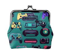 Gaming Controller Patterns Print Compact Coin Purse Exquisite Kiss Lock Wallet Cute Mini Pouch Coins Cards Wallet