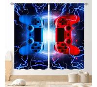Gaming Curtains for Boys Room, Cooling Blue Red Flash Game Controller Gamer Window Drapes for Boys Kids Teens Living Room Bedroom Playroom Decor Gamepad Video Game Room 2 Panels, 42"x63" Inch