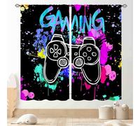 Gaming Curtains for Kids Boys Teens Bedroom, Colorful Game Controller Gamer Window Drapes for Living Room Nursery Playroom Decor Graffiti Gamepad Video Game Room Curtains Treatmens, 42"x45" Inch